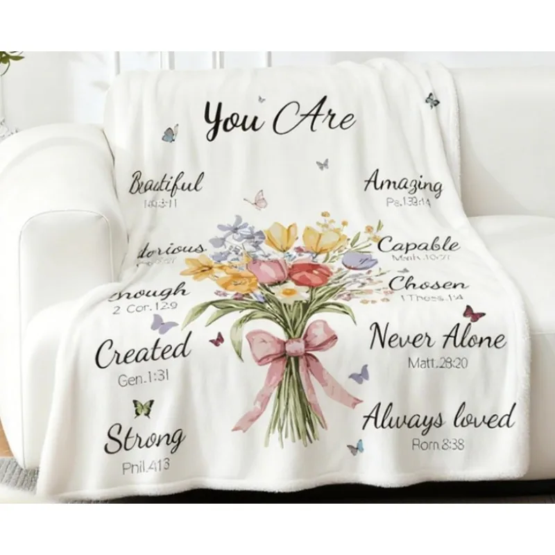 

Christian female gift, religious flower blanket in Bible scriptures, inspiring belief birthday gift, for mothers and sisters