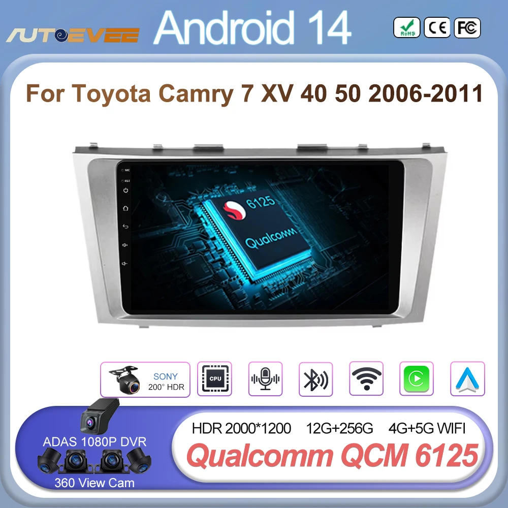 9 inch Android 14 Car Radio Multimedia Video Player For Toyota Camry 7 XV 40 50 2006-2011 Navigation GPS Head Unit 4G Carplay