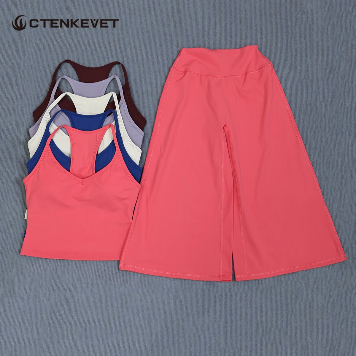 Ctenkevet Gym Suit 2Pcs Women Backless Push-Up Shock Proof Sports Top High Waist Wide Leg Casual Capri Quick Dry Fitness Set