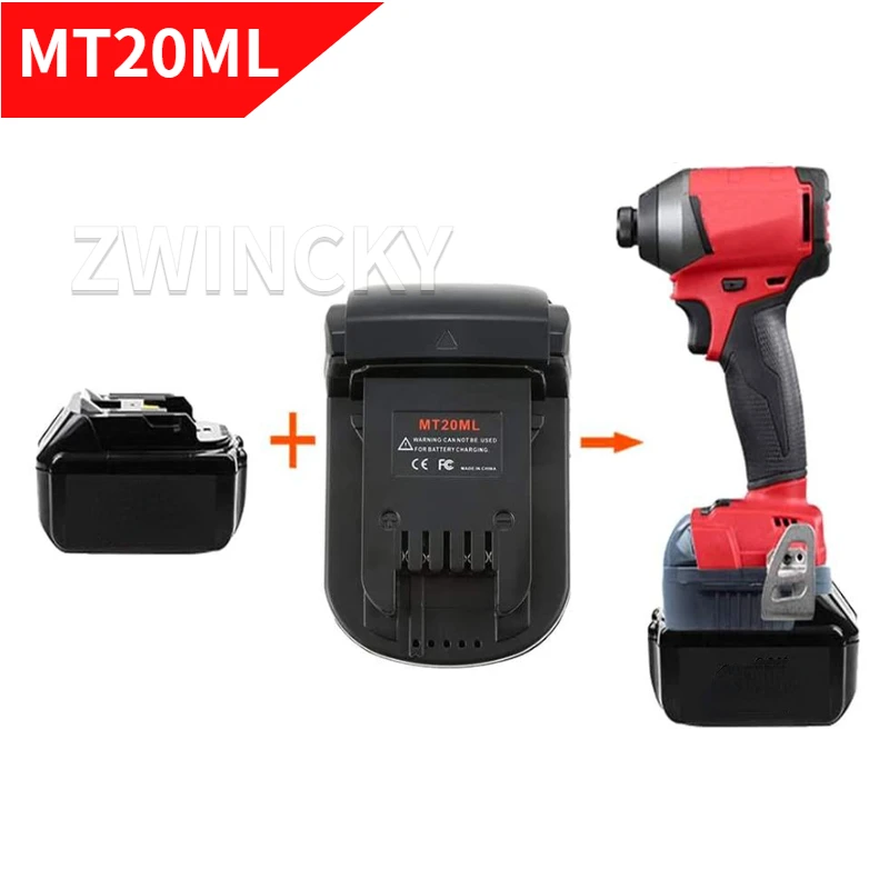 ZWINCKY MT20ML adaptador para batería de iones de litio Makita, 18V, BL1830, BL1860, BL1815, conversión para Milwaukee M-18, herramientas de uso