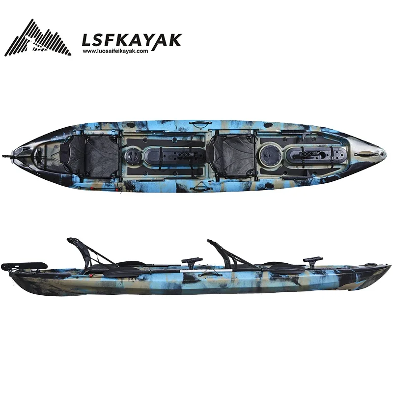 14.6ft nuovo Design di alta qualità 3 persone doppia barca a remi in plastica Paddle canoa Kayak Kayak Pick Up al porto