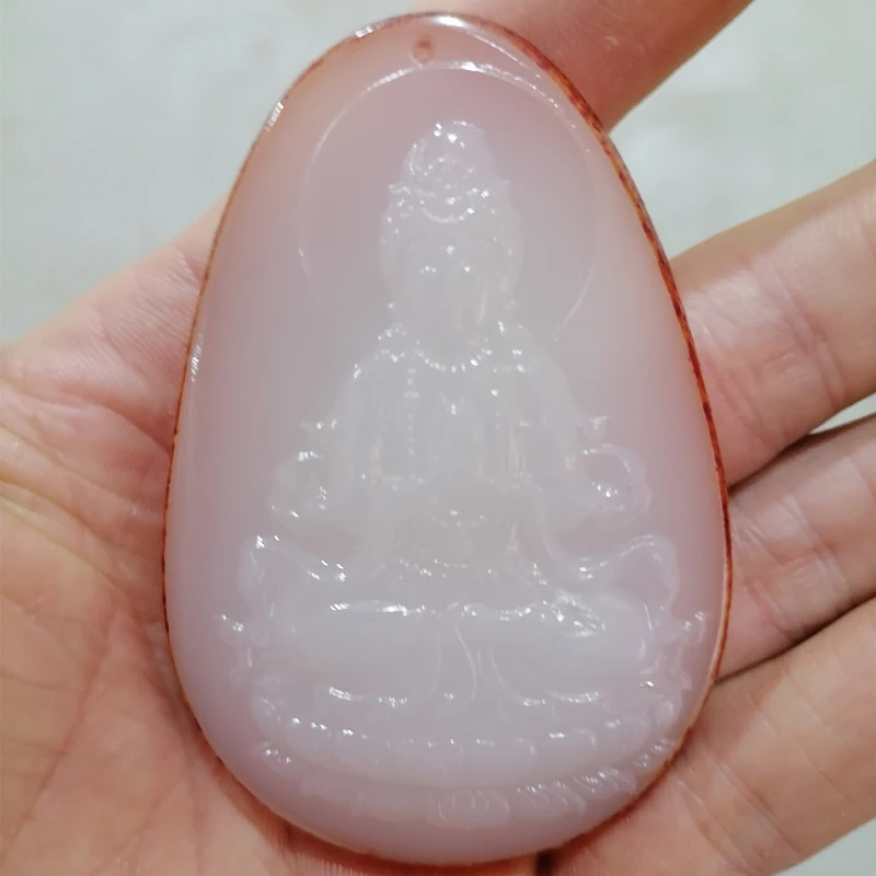 

Natural Red Skin and White Jade Hand-carved Palms Guanyin Pendant Fashion Boutique Jewelry Men and Women Necklace Gift