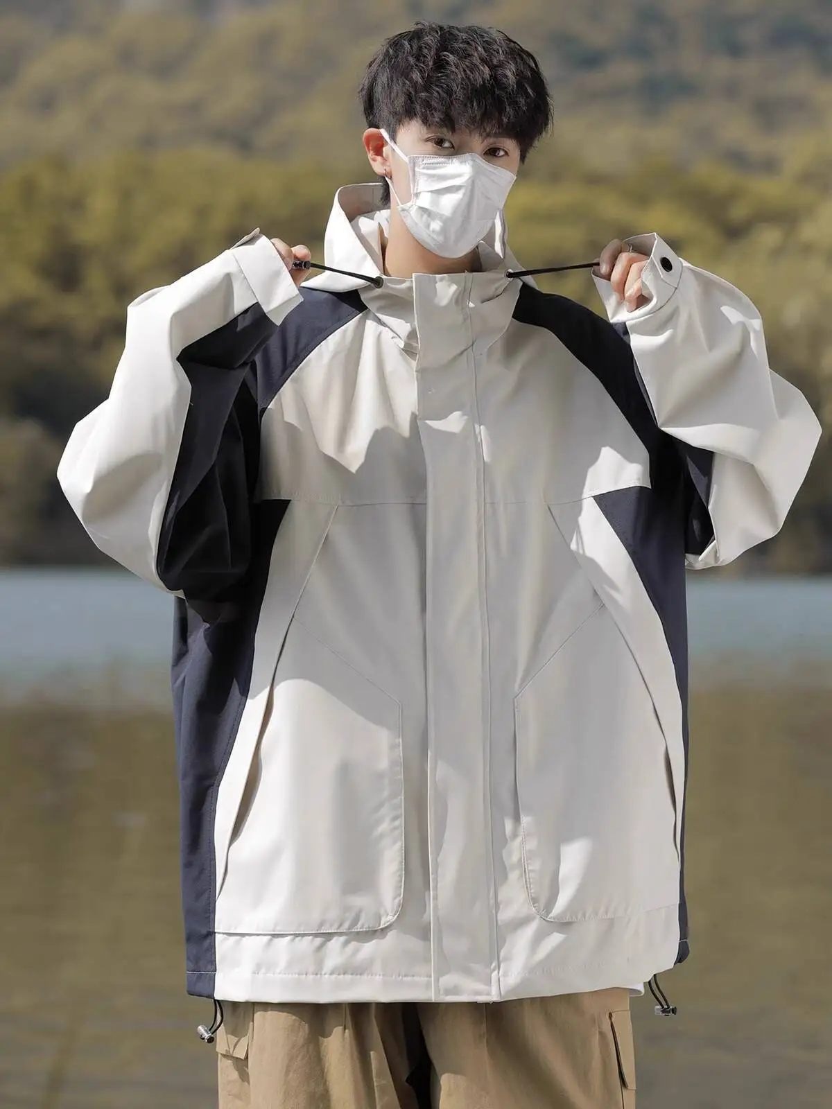 Men's Camping Jacket Autumn Winter Cool Outdoor Jacket JVintage Cargo Hooded Coat Cotton Windbreaker