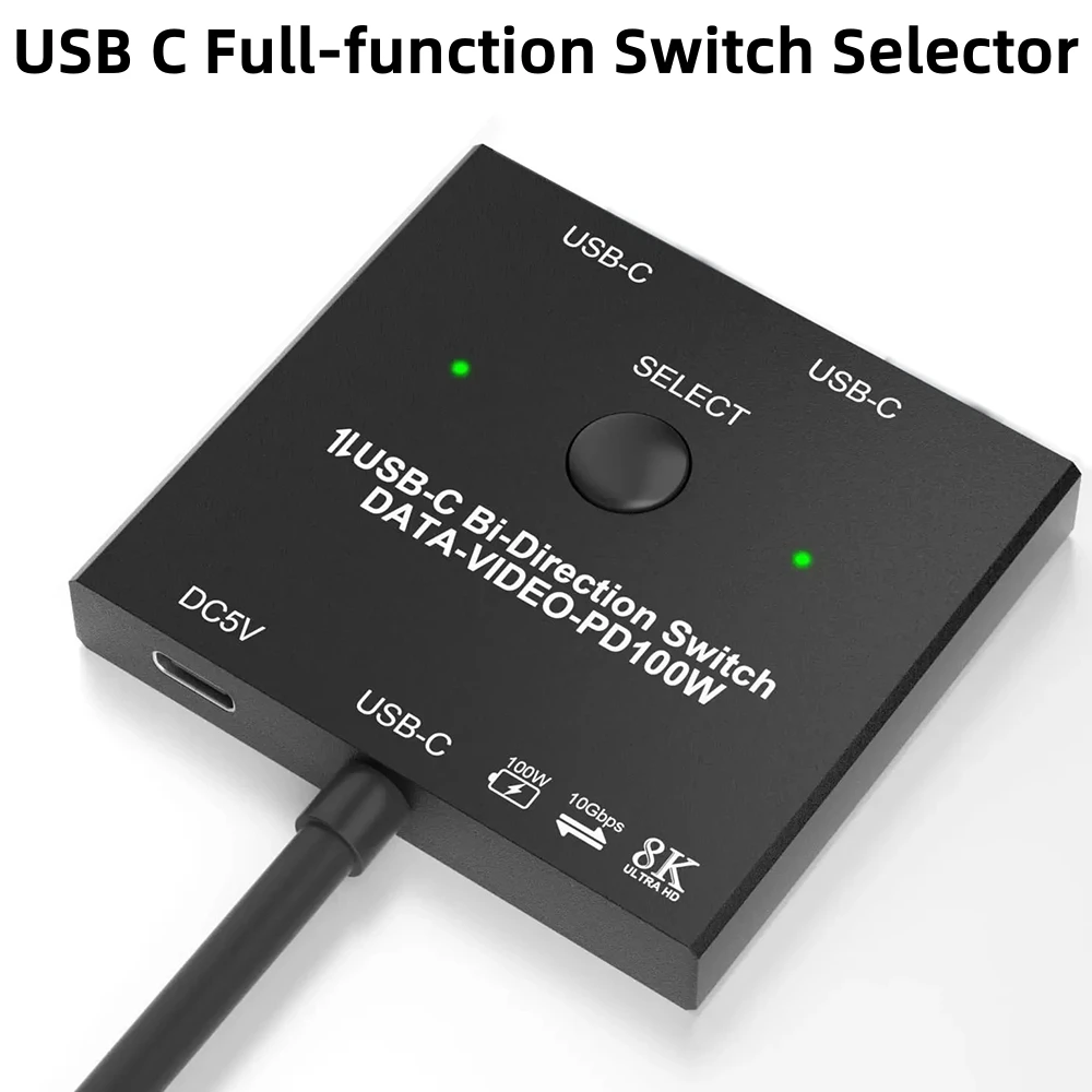 

Bi-Directional USB C Switcher PD100W Charging+10Gbps Data+8K Video Transfer 1x2/2x1 KVM Switch Splitter for 2 Laptops Monitor