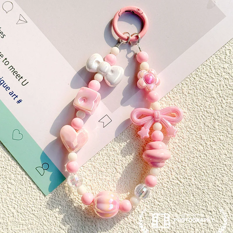 New Candy Color Beaded Mobile Phone Chain Bag Hanging Ornament Beaded Chain Keychain Accessories Boutique Small Gift