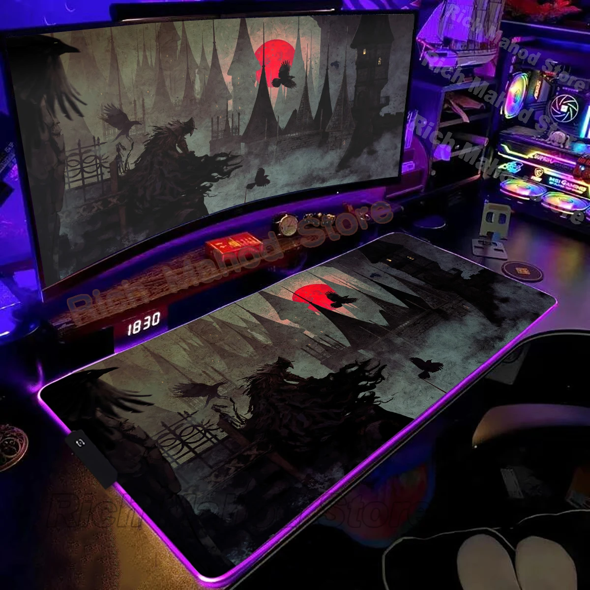 

Large RGB Mouse Pad Bloodborne Mousepad LED Gaming Mousemat XXL Luminous Deskpad Backlit PC Extended Desk Mat Laptop accessories