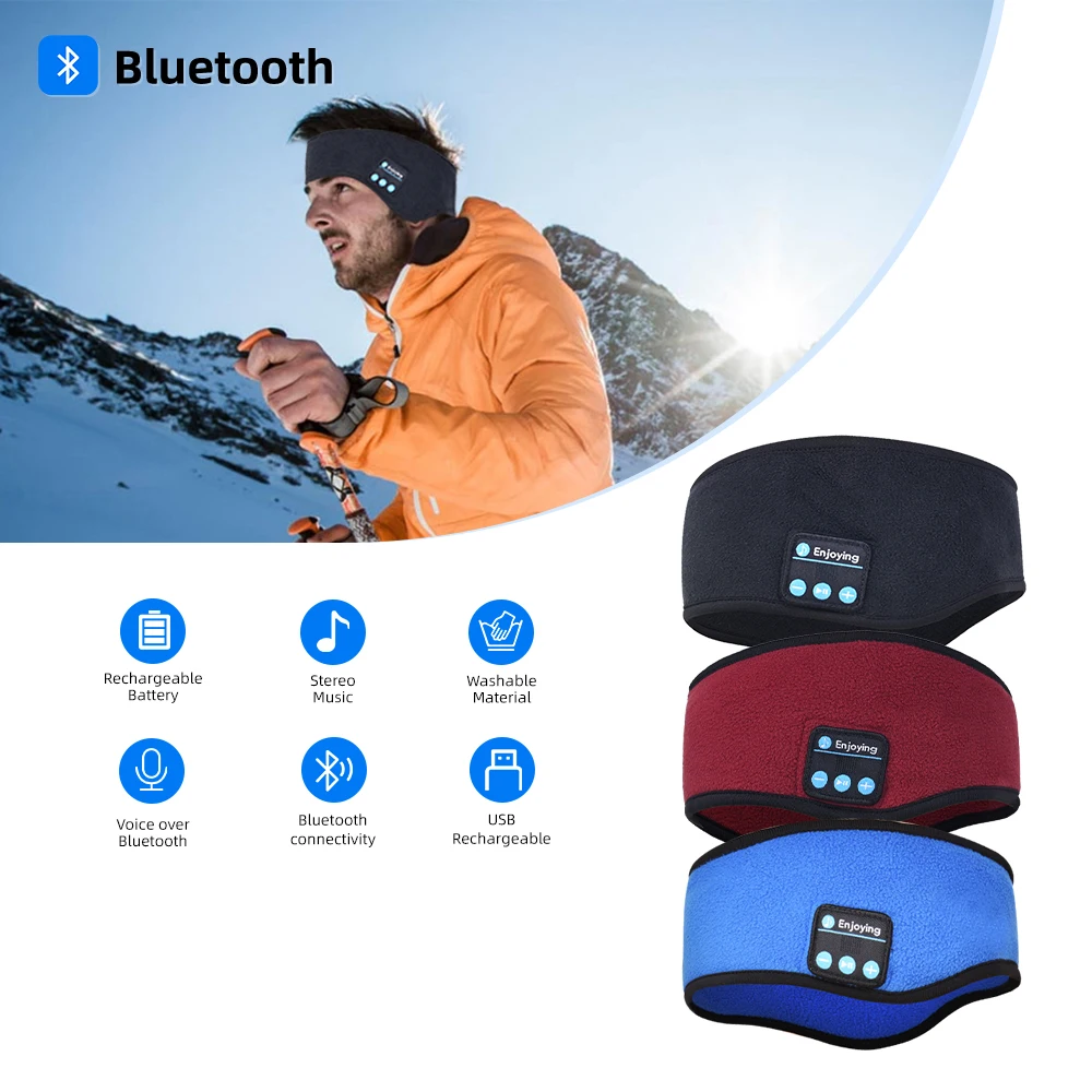 Sleep Headband Bluetooth Headphones, Warm Wireless Earphones Music Sports Speakers Sleeping Band for Women Men, Black,Blue,Red