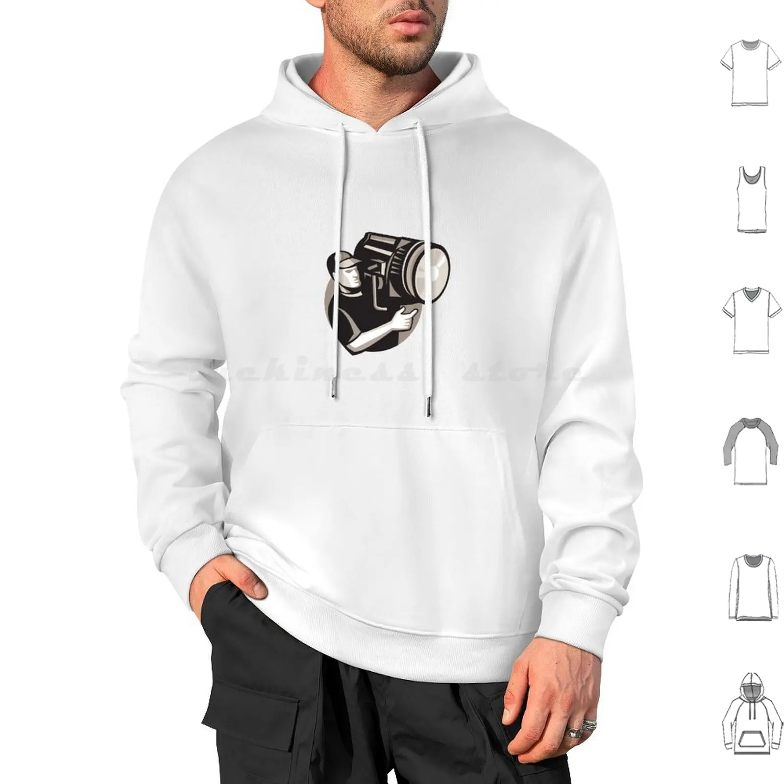 

Film Crew With Spotlight Fresnel Light Hoodie cotton Long Sleeve Film Crew Worker Operating Pointing Spotlight Fresnel