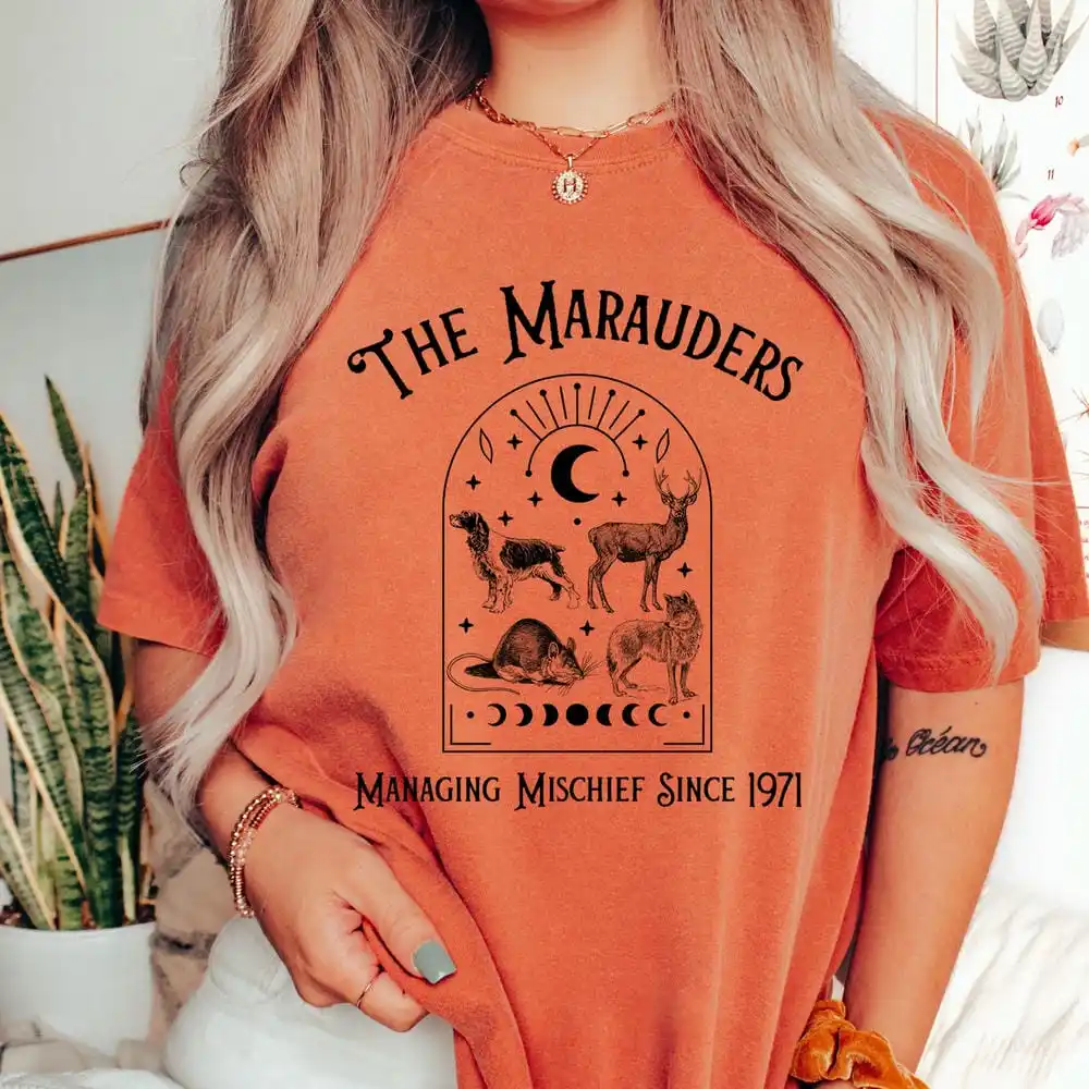 The Marauders Unisex Comfort Bookish Shirt Retro Wizard Booktok Merch Magic Shirt 100% Cotton Short Sleeve Shirt Y2K Streetwear