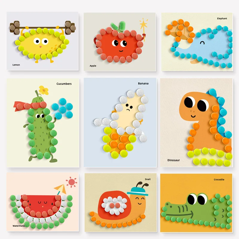 เด็ก DIY ทําด้วยมือการ์ตูนวาดข้าวโพด Starch วางภาพวาดไม่จําเป็นต้องใช้กาวการศึกษา Creative Handcraft วัสดุชุดของขวัญ