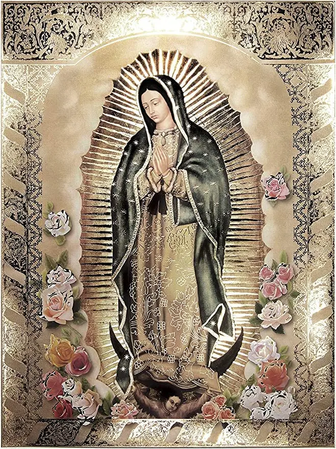 SaNavie Vintage Tin Sign Metal Plaque Our Lady of Guadalupe Body Portrait Roses Metal Sign Iron Painting Retro Wall Decor Poster