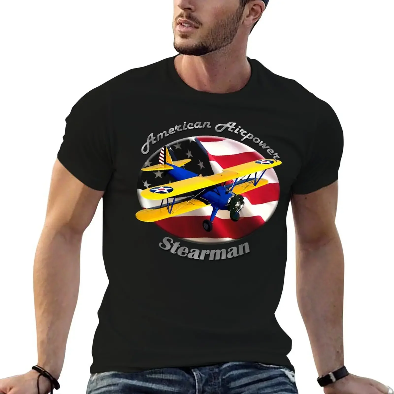 Stearman Biplane American Airpower T-Shirt cute tops oversized t shirt sports fans korean fashion sweat shirts, men