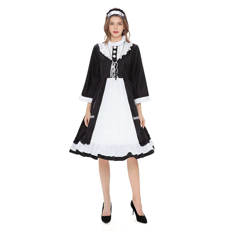 

Halloween Purim Church Religious Convent Christianity Cross Nun Costume Stage Performance Cute Lolita Cat Maid Cosplay Dress