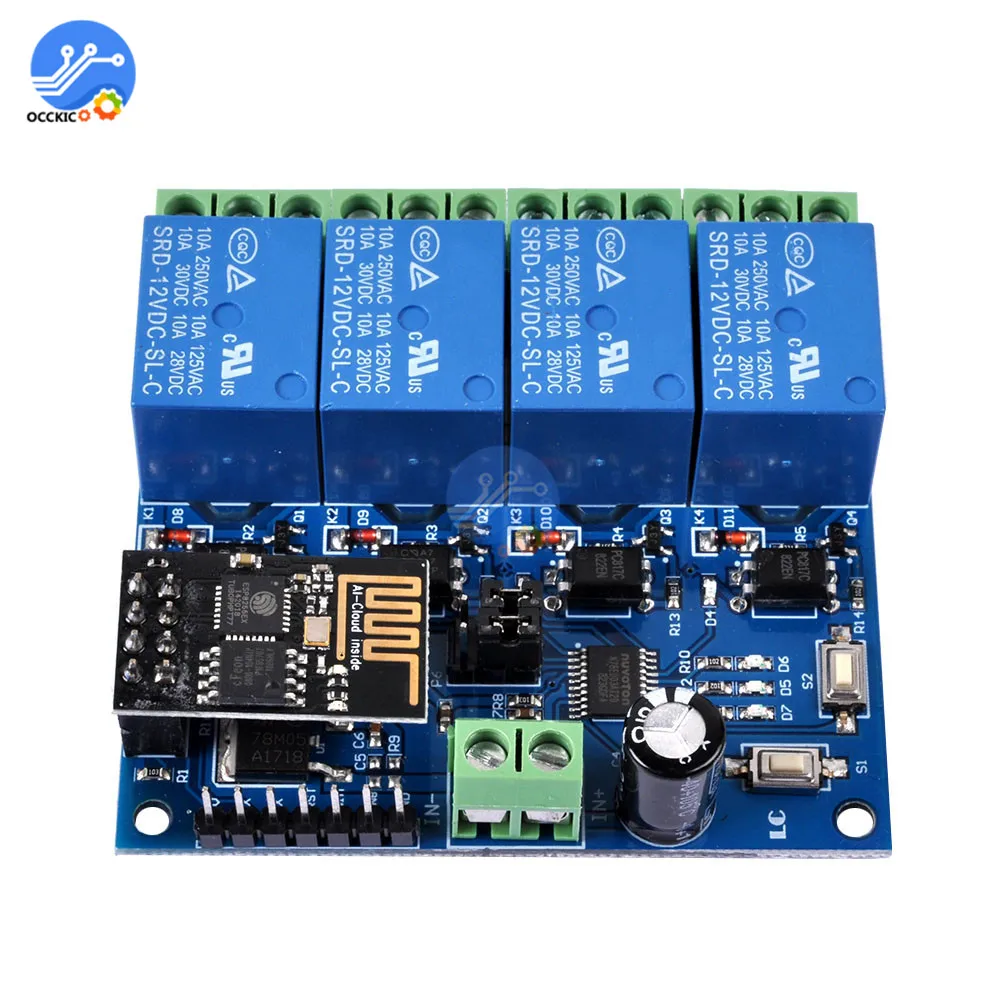 DC 12V WiFi Relay Module ESP8266 ESP-01 4CH APP Controller Wireless Switch Relay Module for Smart Home Automation