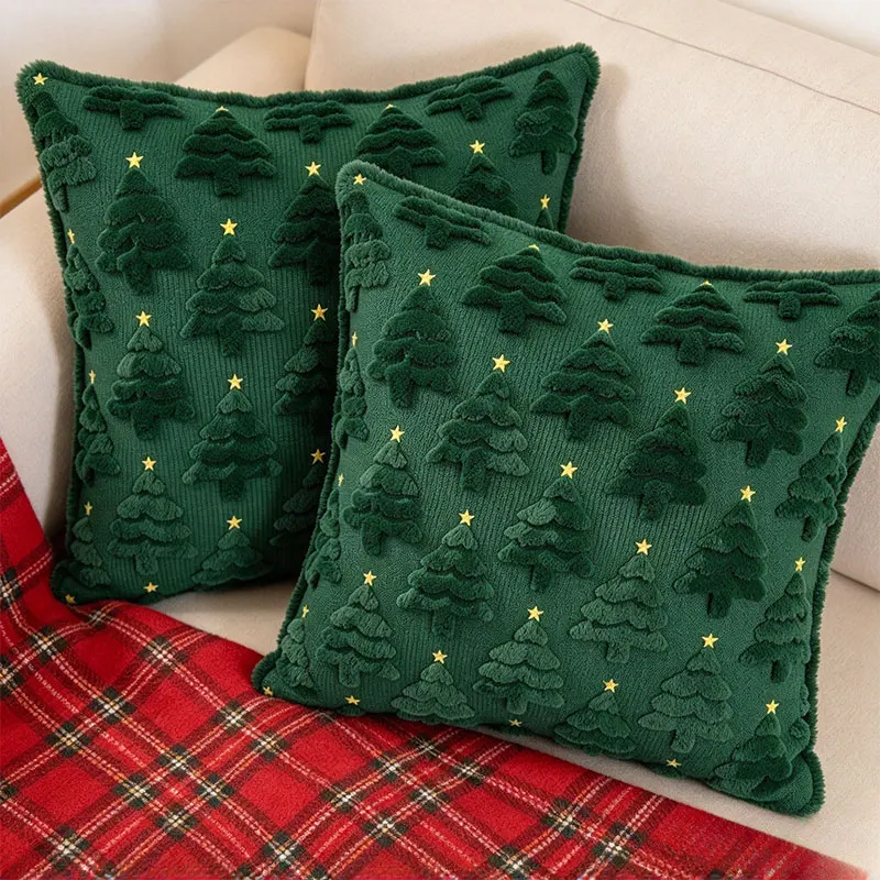 2pcs Plush Christmas Tree Pillow Covers Lovely Star Christmas Decoration Cushion Covers Red Green Xmas Home Living Room Decor