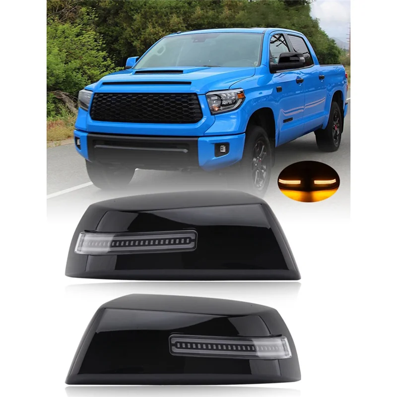 Car Side Rear View Mirror Cover LED Turn Signal for Toyota Tundra 2007-2020 Dynamic Flowing Lights Mirror Covers Black