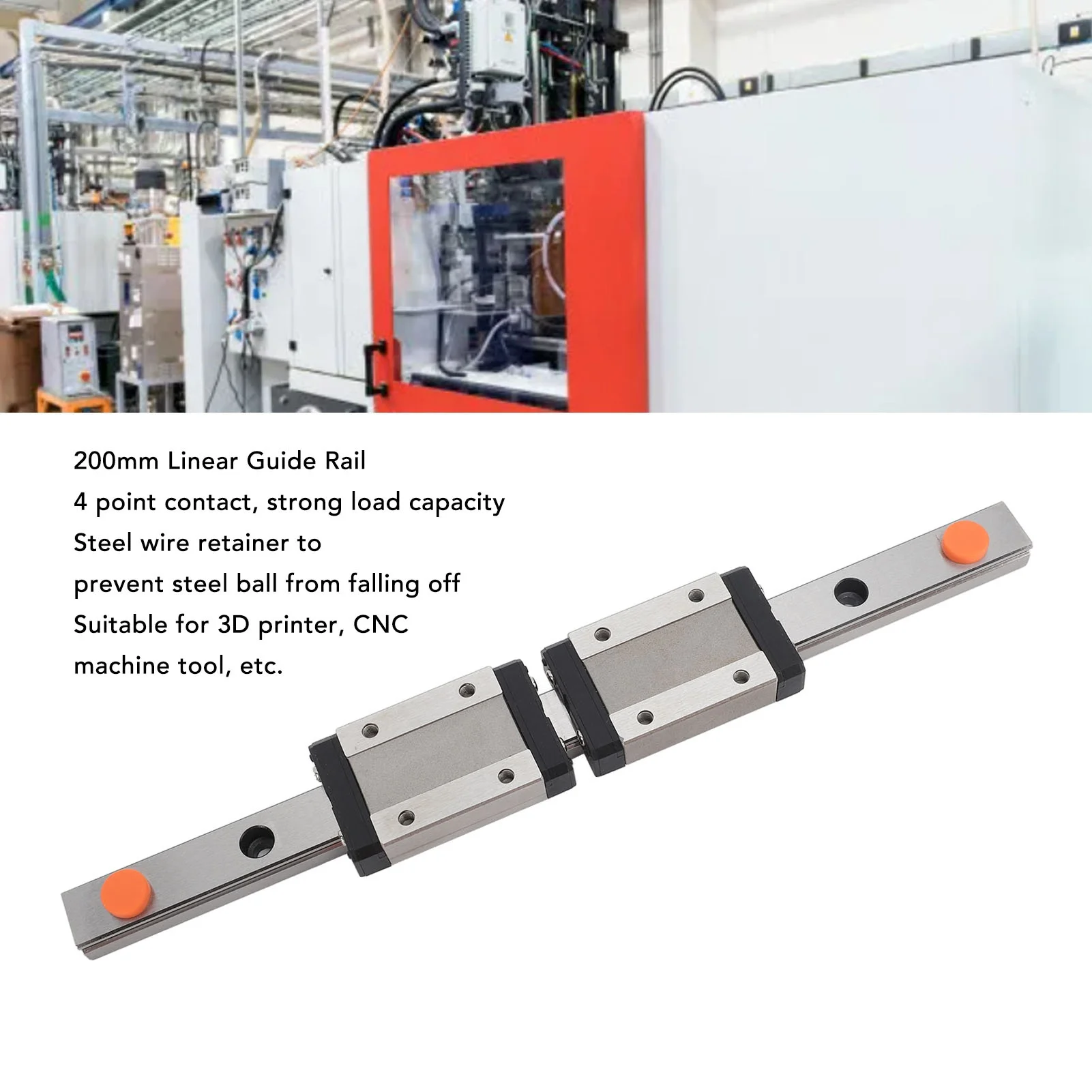 200mm Linear Guide Rail with 2 Sliding Blocks MGN12H Bearing Steel Linear Motion Guideway for 3D Printer CNC Tool