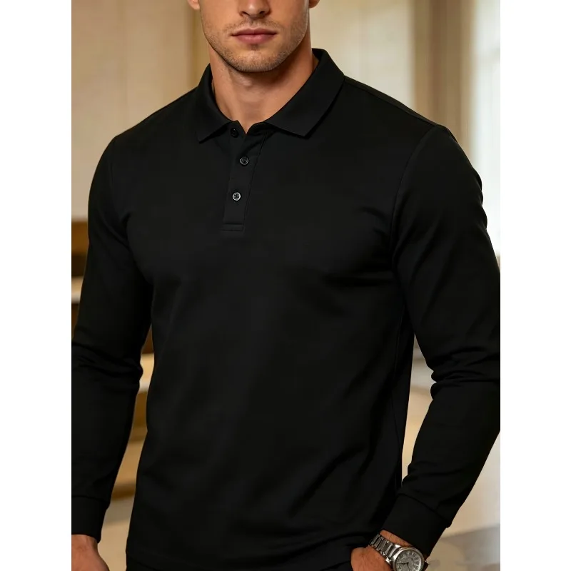Men'S Polo Shirt Solid Color Easy Wearable Inside And Outside Long Sleeve Top