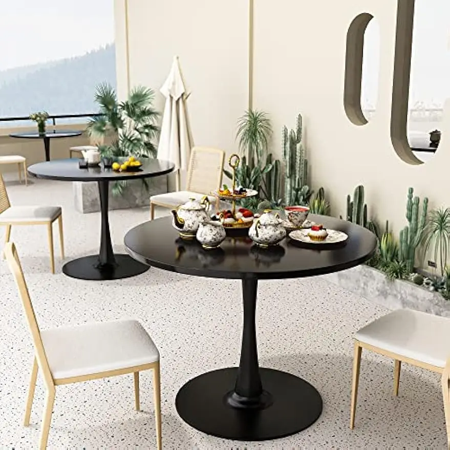 Modern Round Dining Table, 31.5'' Tulip Table with MDF Table Top & Metal Pedestal Base for Dining Room Living Room Cafe, Kitchen