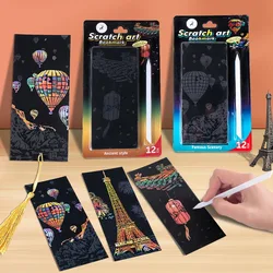 12 Pcs/Set DIY Scratch Painting World Famous Architectural Night Scenery Scraping Painting Manual Scratch Drawing Toys