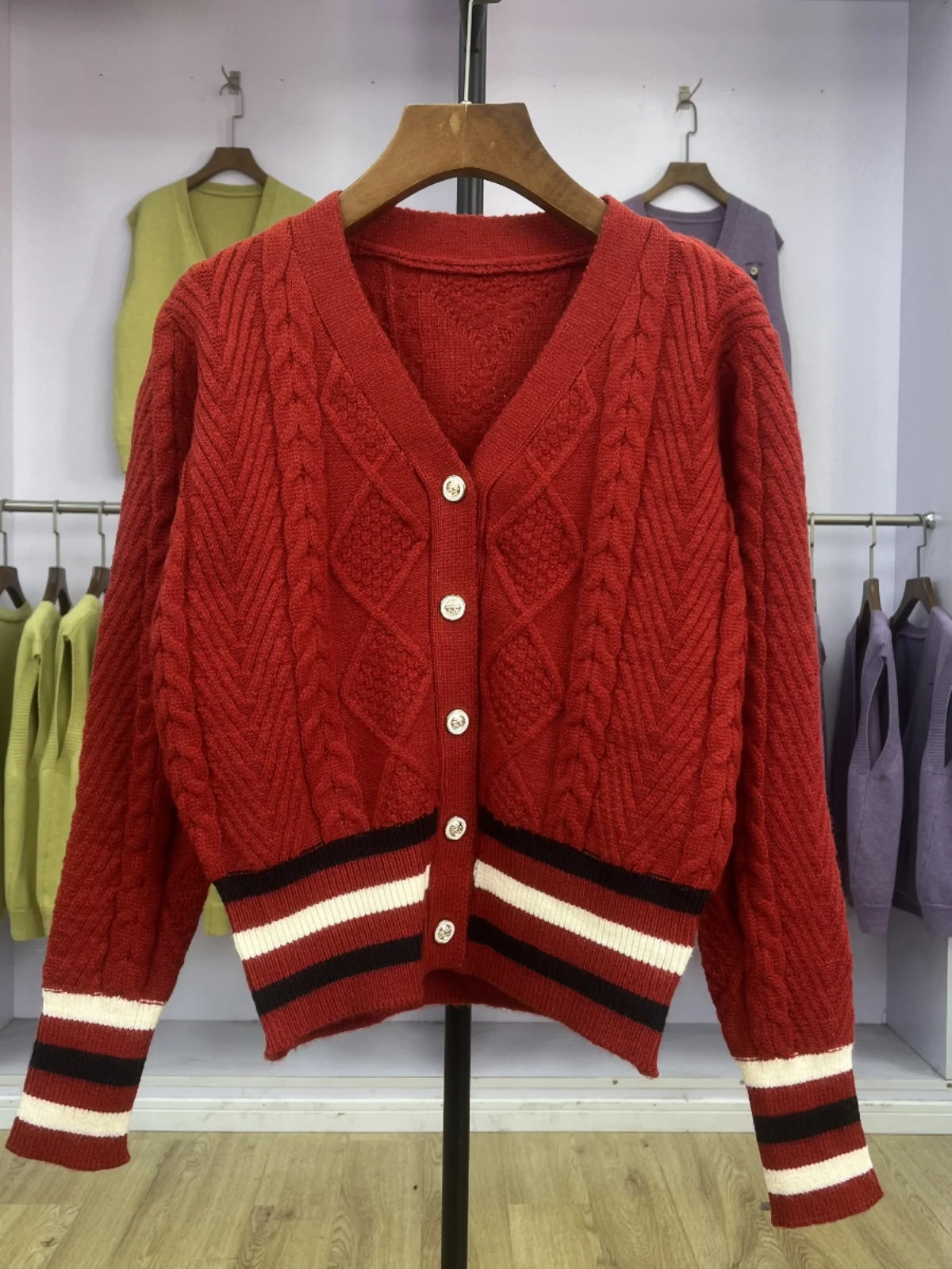 

Thiened Long Sve V-Ne Knitted Sweater Pure Color Twist Flower Autumn Winter Outerwear Gentle Personali College Sle...