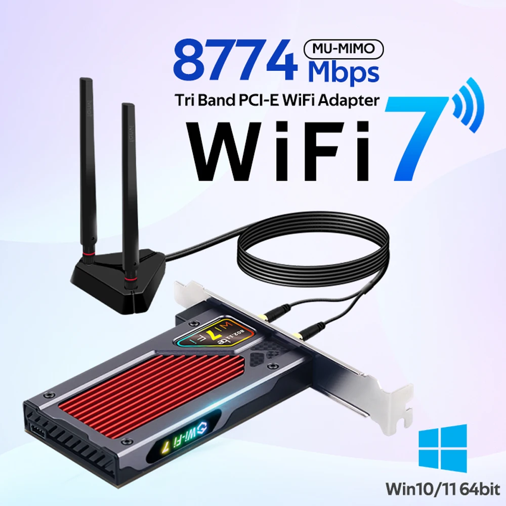 FENVI WIFI 7 BE200 PCIE WiFi Adapter FV-BE8800RGB Wireless Network Card WIfi7 Bluetooth5.4 2.4G/5G/6G For Win10/Win11