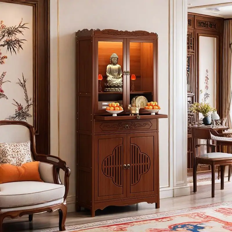 

Buddhist Shrine Cabinet Stand Offering Table for God of Wealth Bodhisattva Statue Home Altar Worship Platform