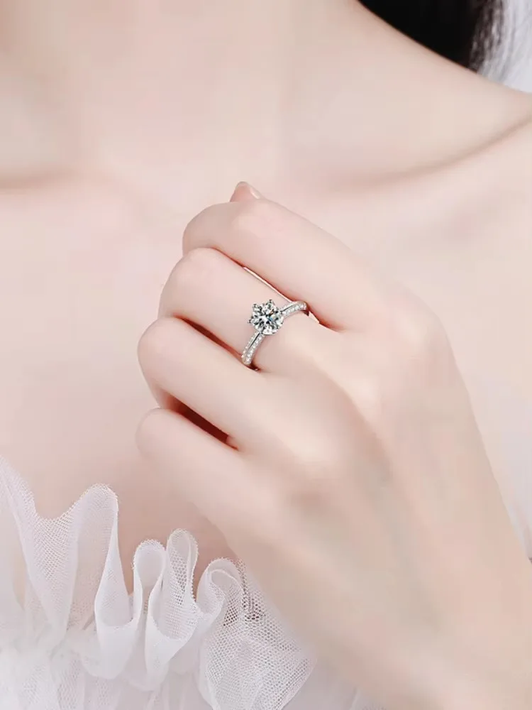 MoisaLuxe Official Store GRA Moissanite Sterling 925 Silver Microset Six-claw Moissanite Diamond Women's Simple Style Ring