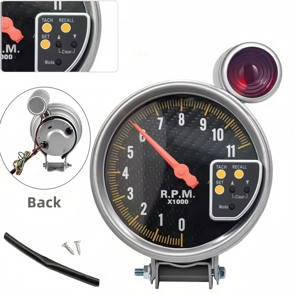 Automotive Tachometer with 5 Inch Backlit Screen and Customizable Shift Point Indicator for 12V Racing Car Dashboards