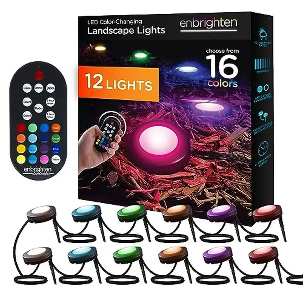 LED Color Changing Remote Control Outdoor Path Lighting Set with 12 Path Lights 16 Colors Dimmable Warm White Easy Installation