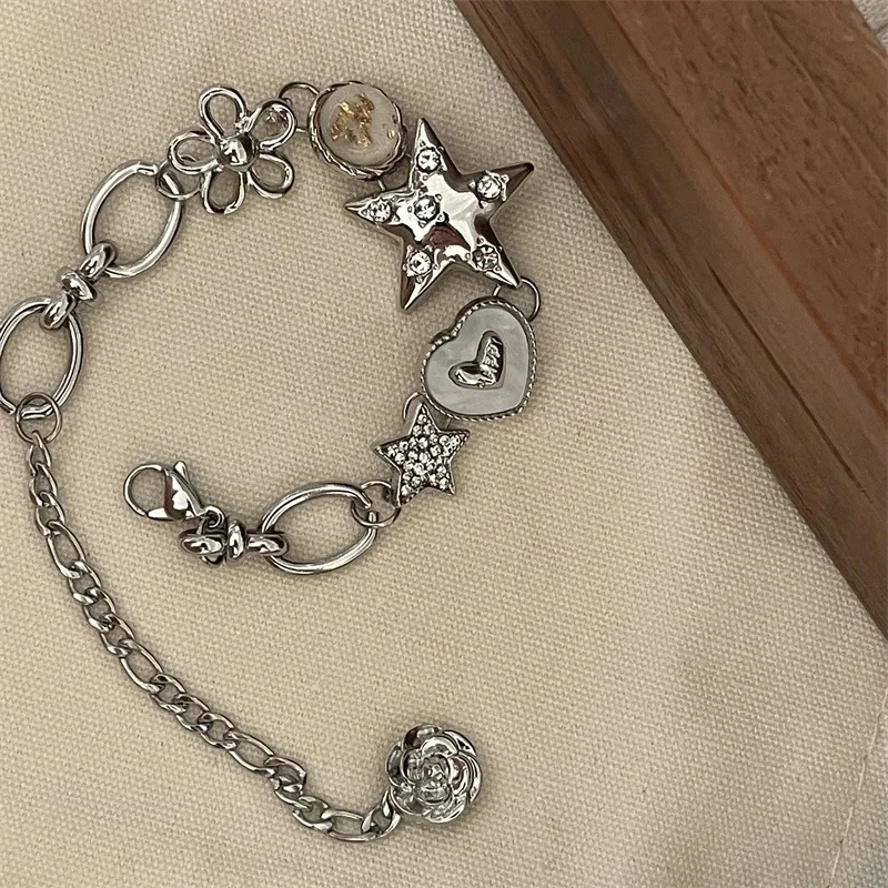 Aesthetic Heart Star Chain Bracelet All-match Fairy Love y2k Jewelry Daily Niche Design Commuter Accessories For Women Girls