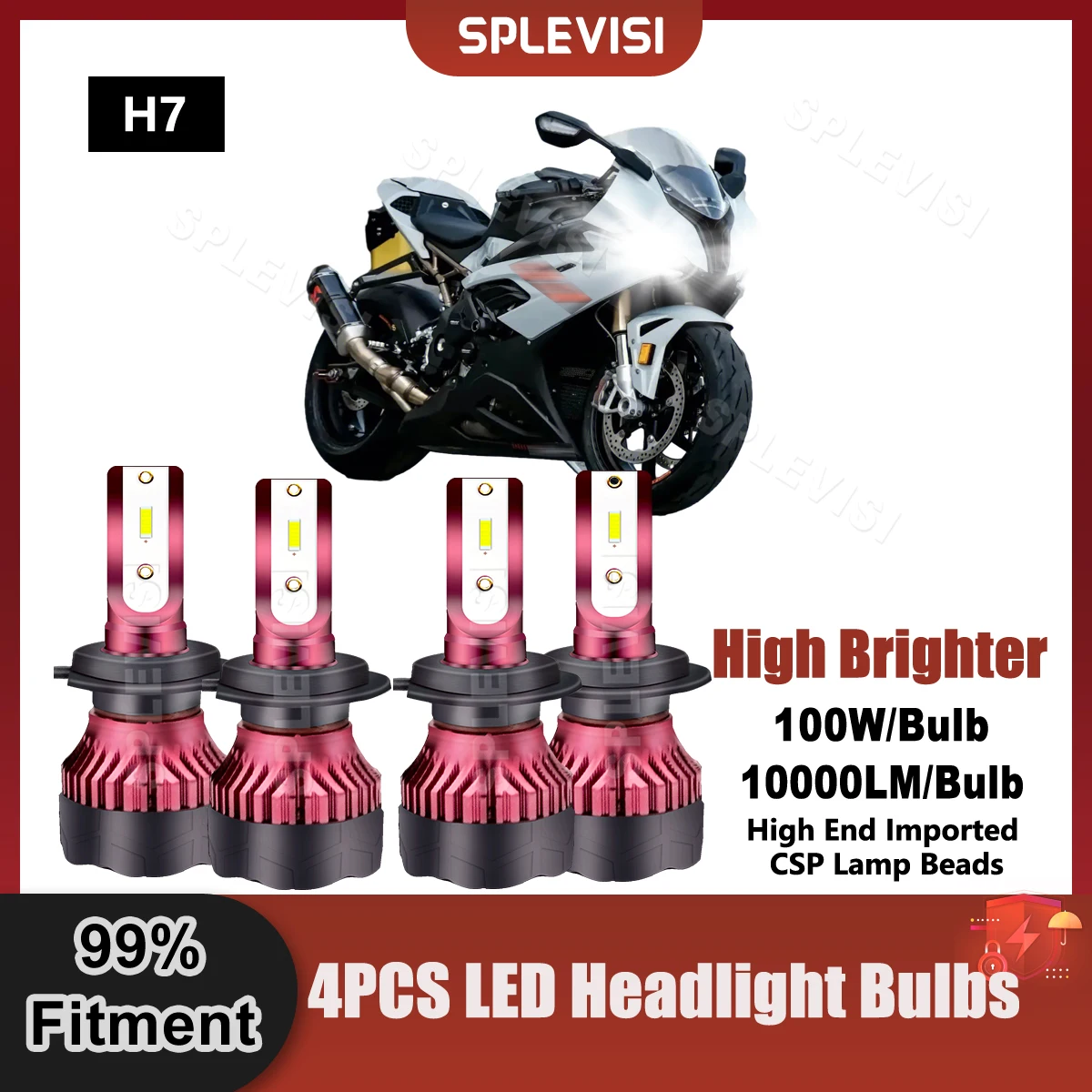 4X Super Brighter H7 LED Headlight Bulbs CSP Chips Fits For BMW K1200GT ABS 2005 2006 2007 2008 Motorcycle Light Parts