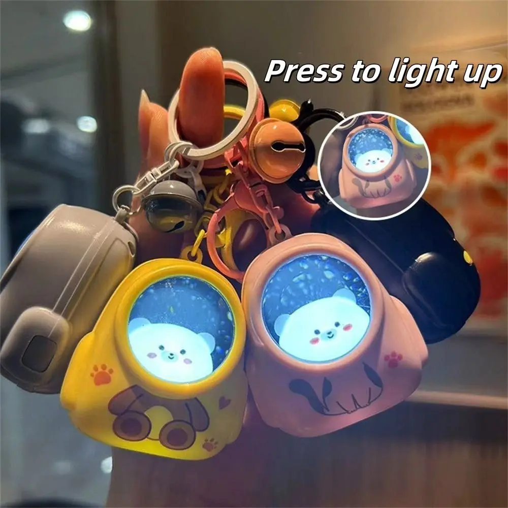 Light-emitting Cat Bear Keychain Ambient Light Couple Pendant Night Light Keyring Bag Charm Cute Cat Astronaut Keychain Backpack