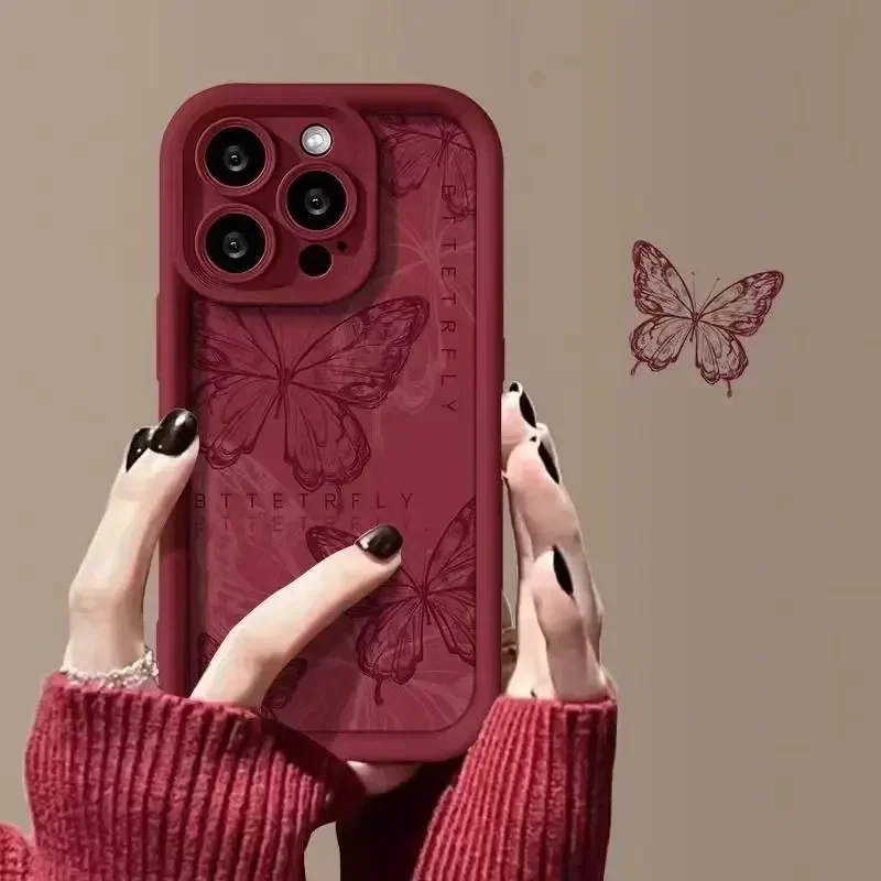 IPhone 16 15 ProMax English red line butterfly suitable for iPhone 14/13/12 Pro anti drop 8P/7P