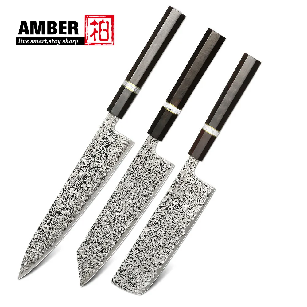 Japanese Chef Knife Set 3 Pcs 67 Layers VG10 Damascus Steel Chef Kiritsuke Nakiri Kictchen Knives Ebony Handle