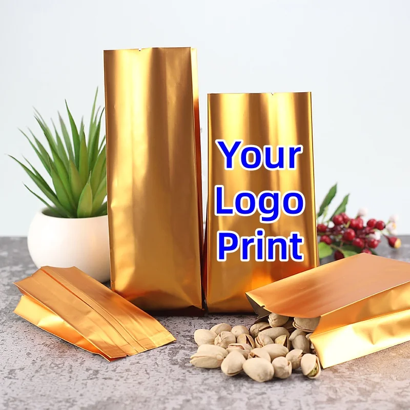 

100 Pcs Gold Foil Bags with Side Gussets, Open Top Heat Sealable Pouches for Coffee, Snacks, Tea, Luxury Food Storage Packaging