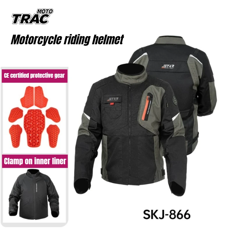 Adult Four Seasons Motorcycle Jacket Waterproof Windproof CE Certified Anti-fall Motorbike Apparel for Daily Commuting