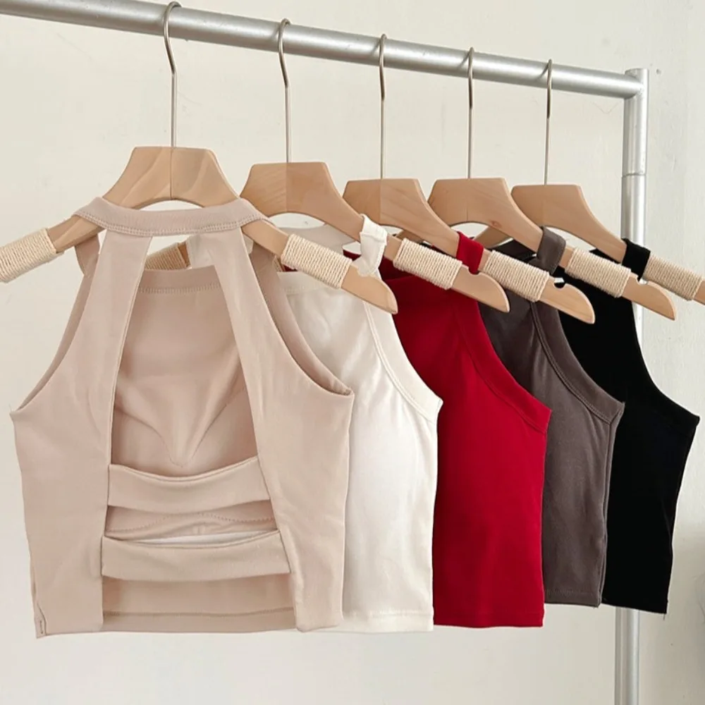 

Ins Fashion With Chest Cushion Halter Camisole Solid Color Slim Fit Crop Tops Streetwear Sleeveless Suspender Vest Daily