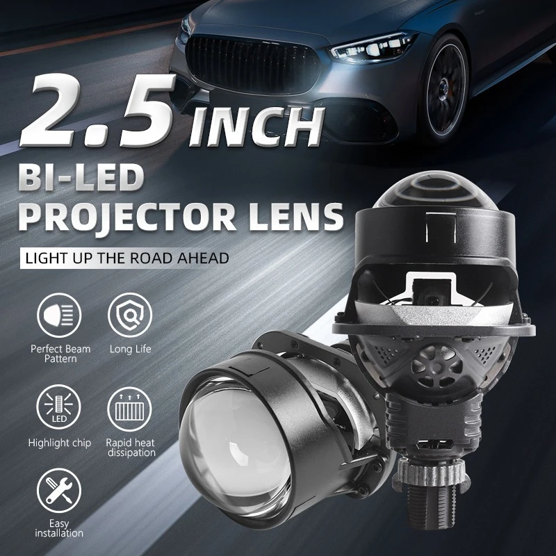 

S5-1 2.5Inch Bi LED Projector Headlight with Halo Dual Chip Dual Cup 58W 6000K Plug and Play High Low Beam Car LED Retrofit Lamp