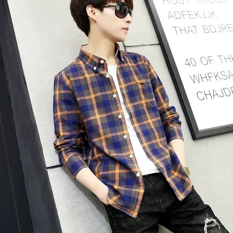 

2026 New Korean Sle Long Sve Plaid irt Men's Casual Slim Fit irt Haome Outerwear Busin Gentleman Cotton irt
