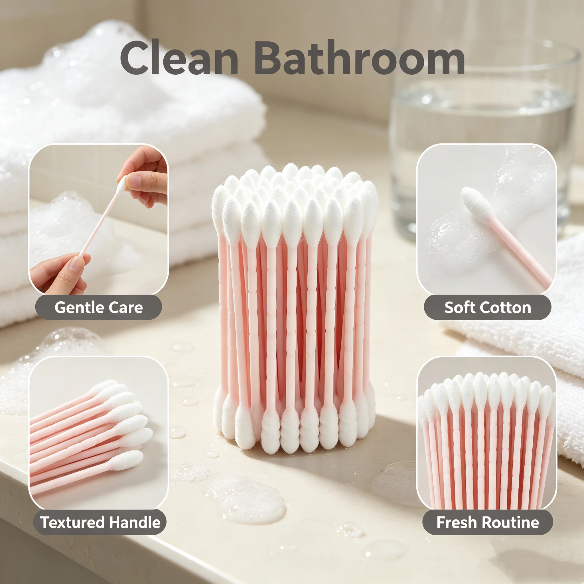 Flip-top storage box with double-ended cotton swabs, disposable cleaning cotton buds, 1 box containing 200 pieces