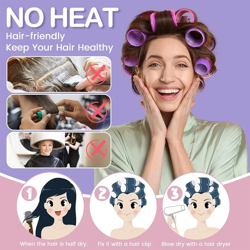6/8pcs Hair Rollers Self Grip Hair Curlers Lazy Curler Curling with ducktooth clip Hair Roller Heatless Curling Styling Tools