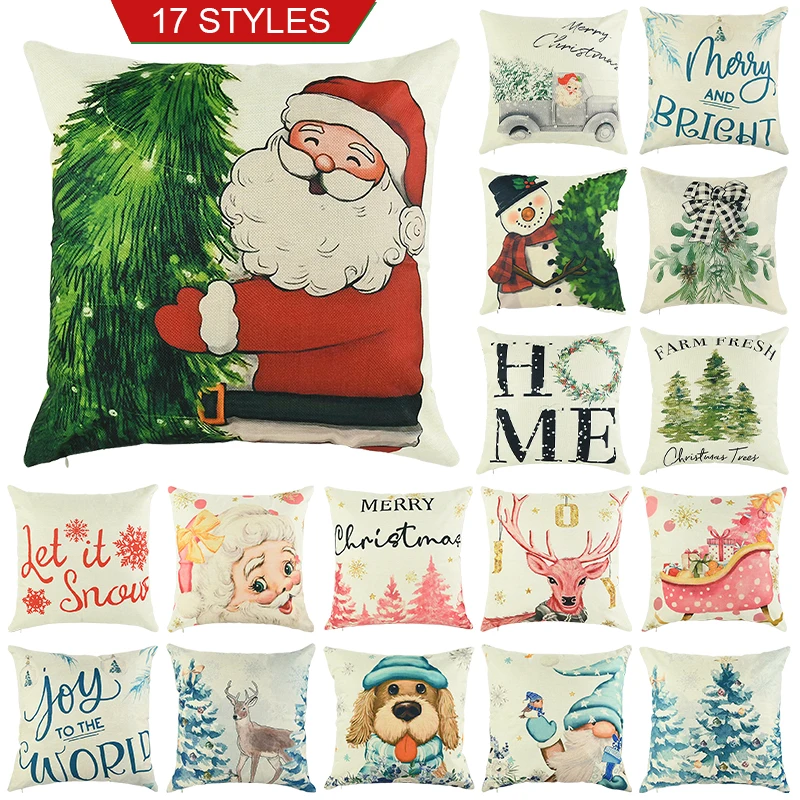 

44cm Christmas Pillowcase Sofa Cushion Cover Merry Christmas Decorations For Home Xmas Ornament Gift Navidad Happy New Year 2024