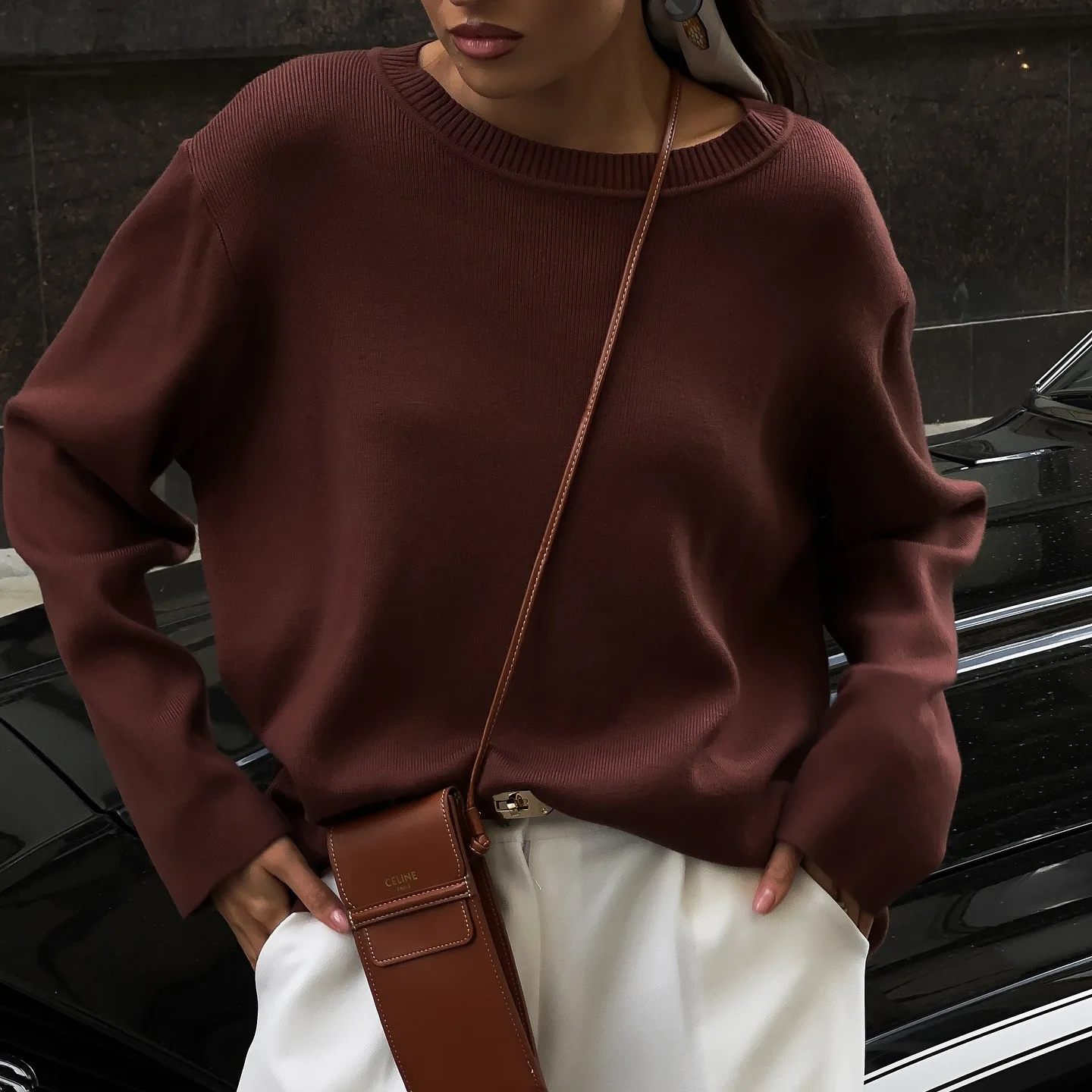 

Сплошной цветной свитер, женский пуловер большого размера с круглым вырезом в уличном стиле, осенний минималистичный топ