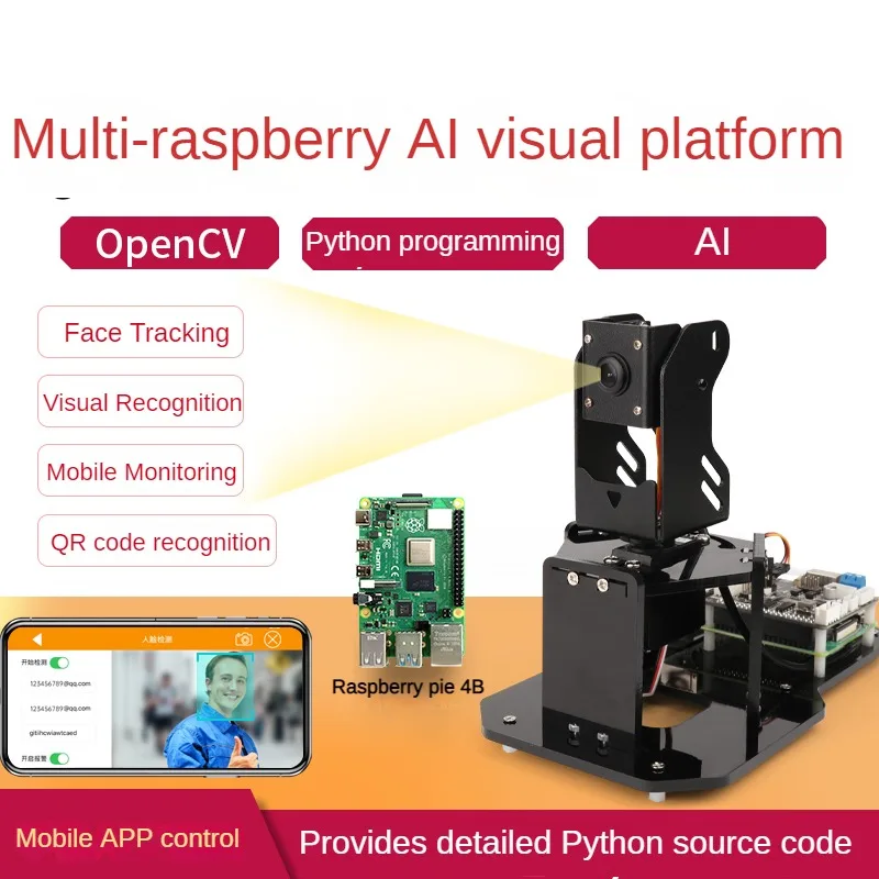 2 Dof Rotating Gimbal Visionpi Vision Camera AI Python Face Recognition Platform For Raspberry Pi 4B Programmabe Robot DIY Kit