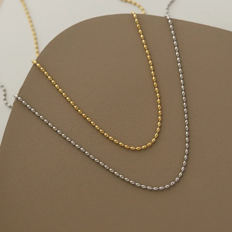 RHYSONG Olive Shape Small Beads Chain Necklace Fashion Stainless Steel Gold Silver Color Kpop Chains Women Minimalist Jewelry