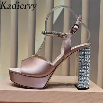 夏季超高跟涼鞋 女款水鑽鑲嵌粗跟派對鞋 女款水晶厚底涼鞋 10 最佳銷售 水晶鞋 - №3