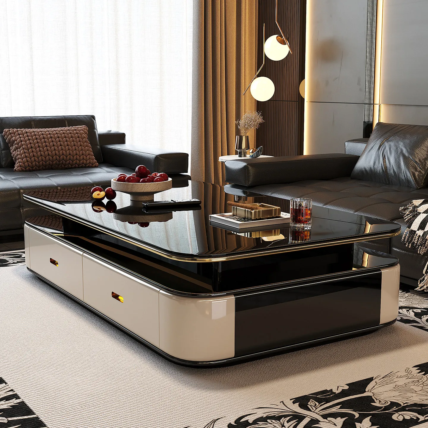 High coffee table can eat 50cm 2026 coffee table living room high-end atmosphere household new tempered glass large