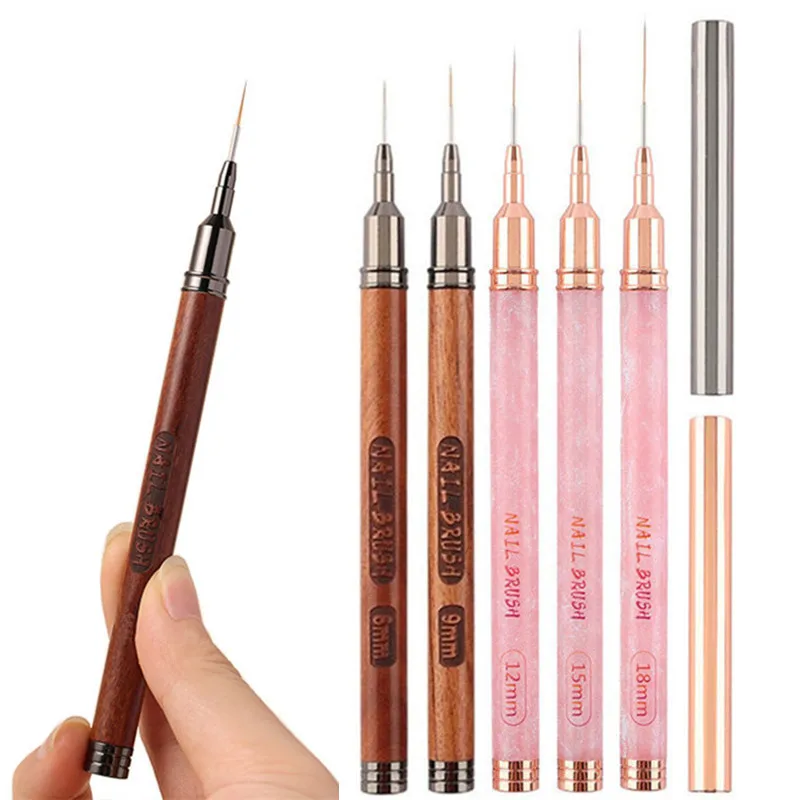 1/5PCS Pincel de Gel para Unhas com Cabo Redondo de 6/9/12/15/18mm, Caneta Pincel para Gel de Unhas com Tampa, Ferramentas de Manicure para Nail Art