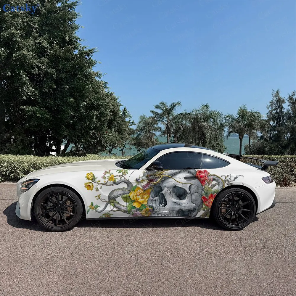 Vinilos Decorativos para Autos con Diseño Artístico Audaz, Duraderos y Resistentes a la Decoloración, con Diseño de Dragón Esqueleto en Color Carmesí, que Mejoran la Estética del Vehículo